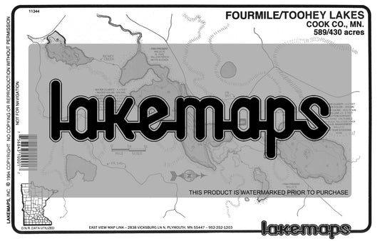 Cook County, MN - FOURMILE /  Toohey - Lakemap - 11344