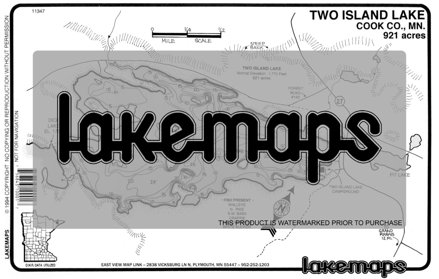 Cook County, MN - TWO ISLAND - Lakemap - 11347