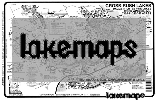 Crow Wing County, MN - Whitefish Lake Chain - CROSS- Rush/  Dagget -Little Pine - Lakemap - 11402