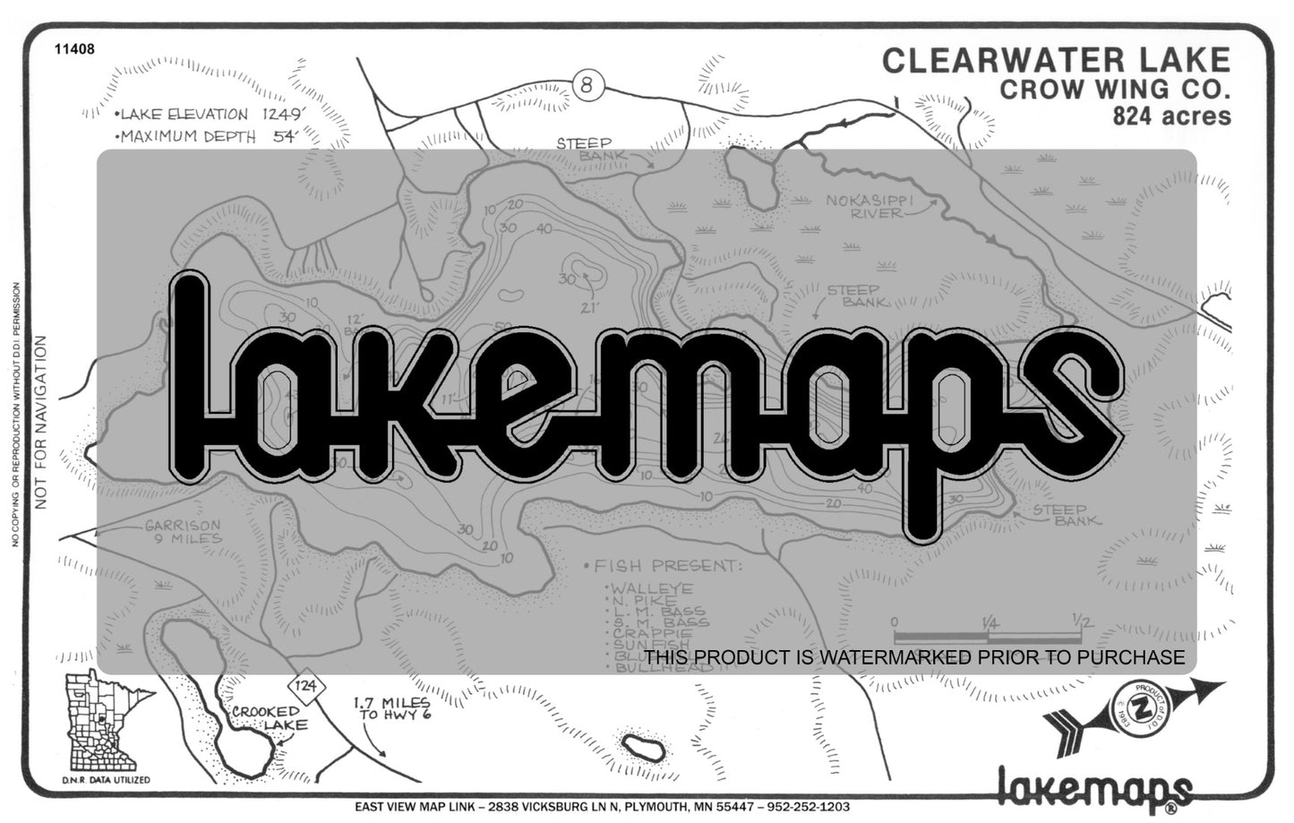 Crow Wing County, MN - CLEARWATER - Lakemap - 11408