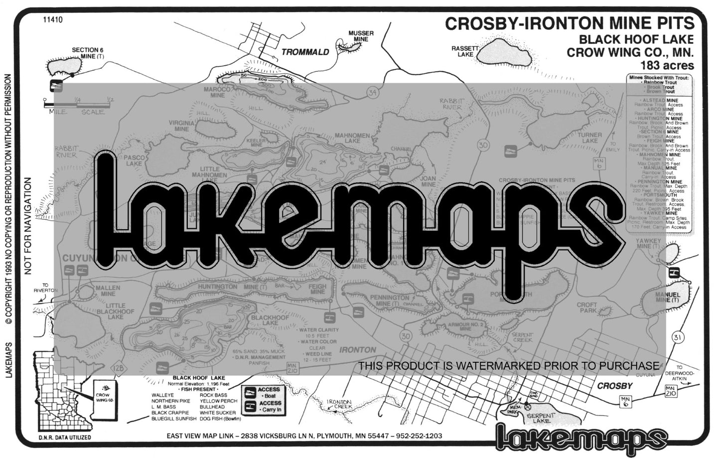 Crow Wing County, MN - CROSBY-IRONTON Mine Pits - Lakemap - 11410