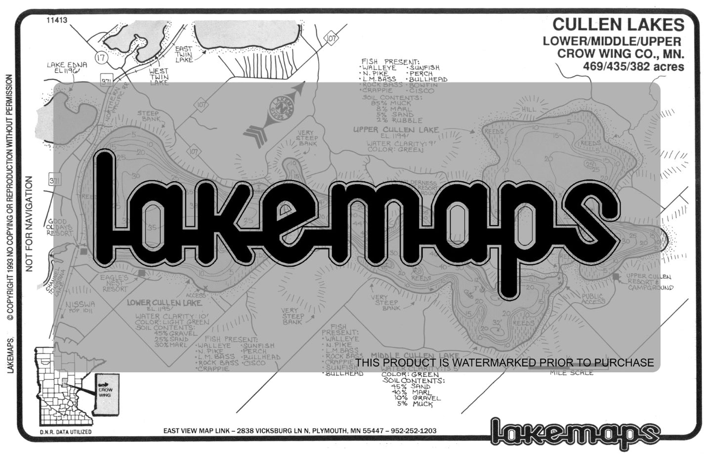 Crow Wing County, MN - CULLEN, Lower,Upper & Mid. - Lakemap - 11413