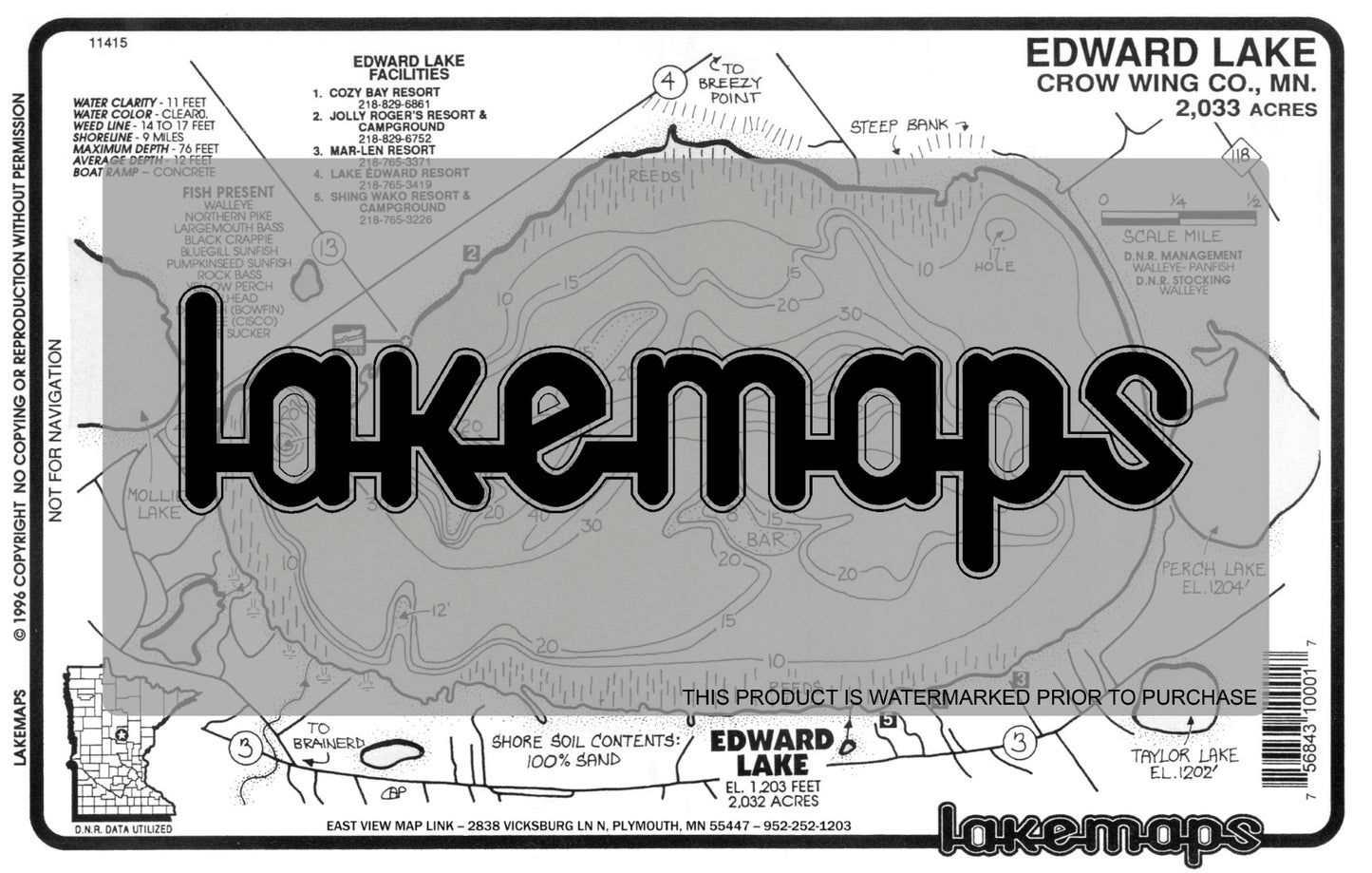 Crow Wing County, MN - EDWARD - Lakemap - 11415