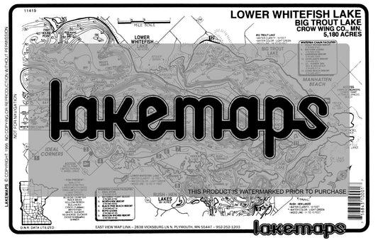 Crow Wing County, MN - Whitefish Lake Chain - LOWER WHITEFISH/ Big Trout - Lakemap - 11419