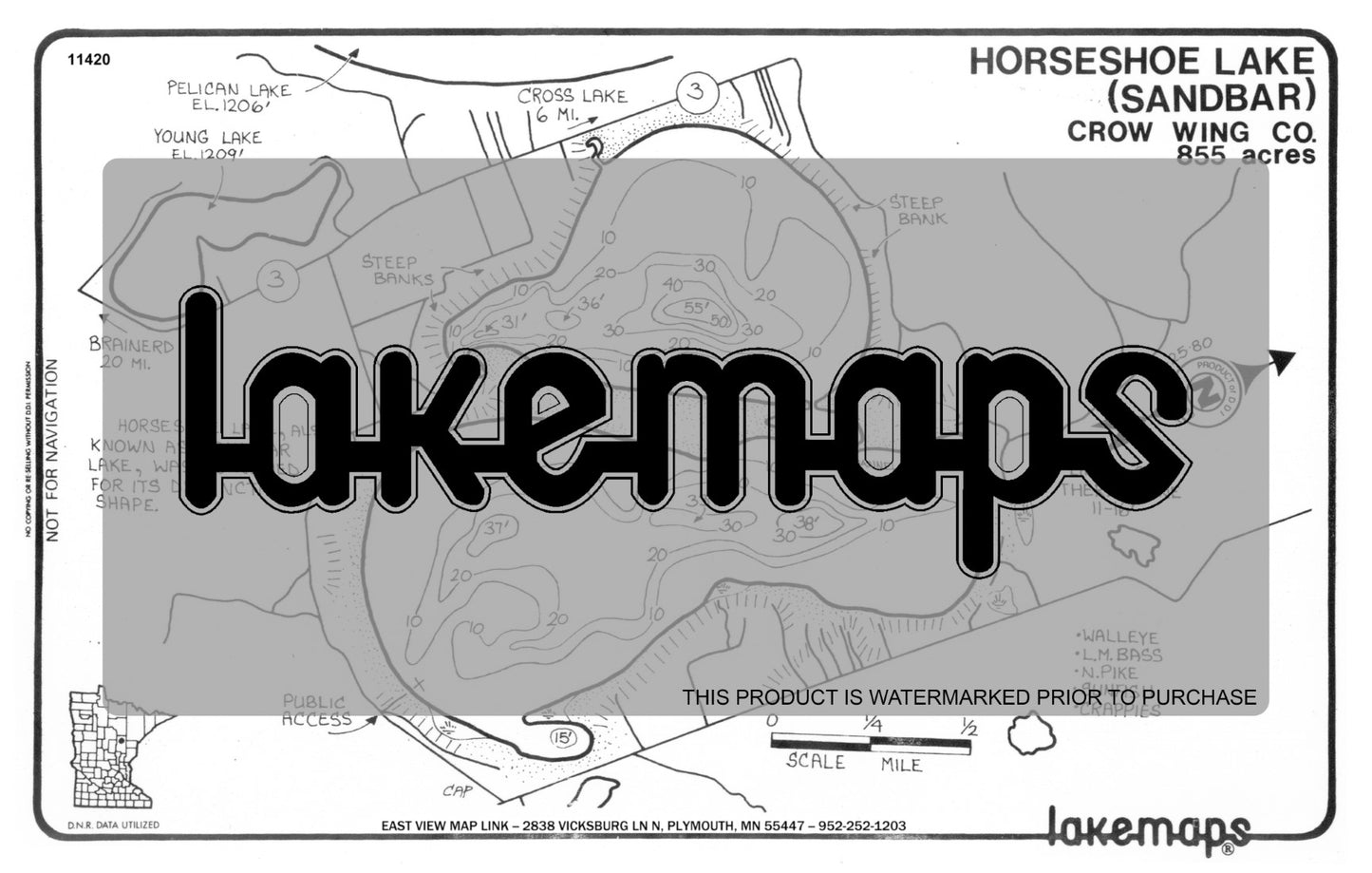 Crow Wing County, MN - HORSESHOE (SANDBAR) - Lakemap - 11420