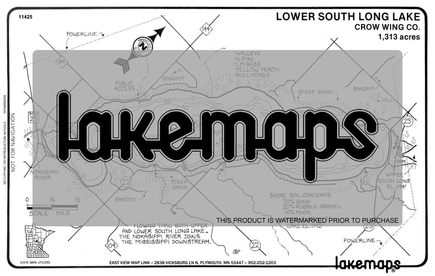 Crow Wing County, MN - LOWER SOUTH LONG - Lakemap - 11425