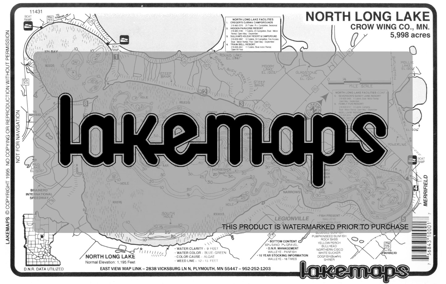 Crow Wing County, MN - NORTH LONG - Lakemap - 11431