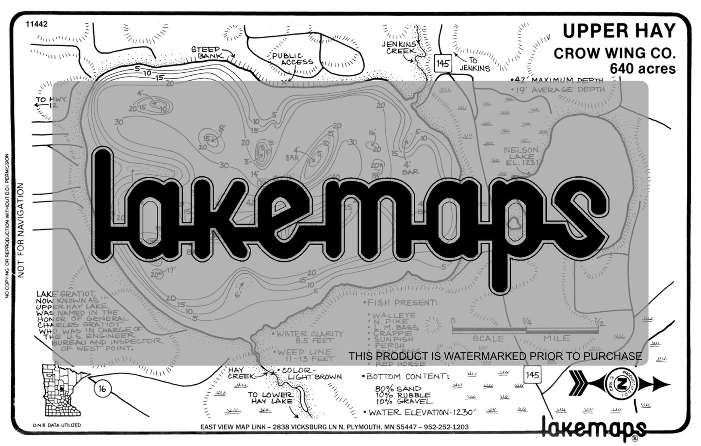 Crow Wing County, MN - UPPER HAY - Lakemap - 11442