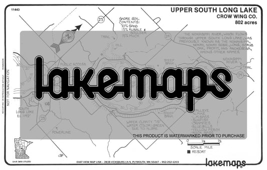 Crow Wing County, MN - UPPER SOUTH LONG - Lakemap - 11443