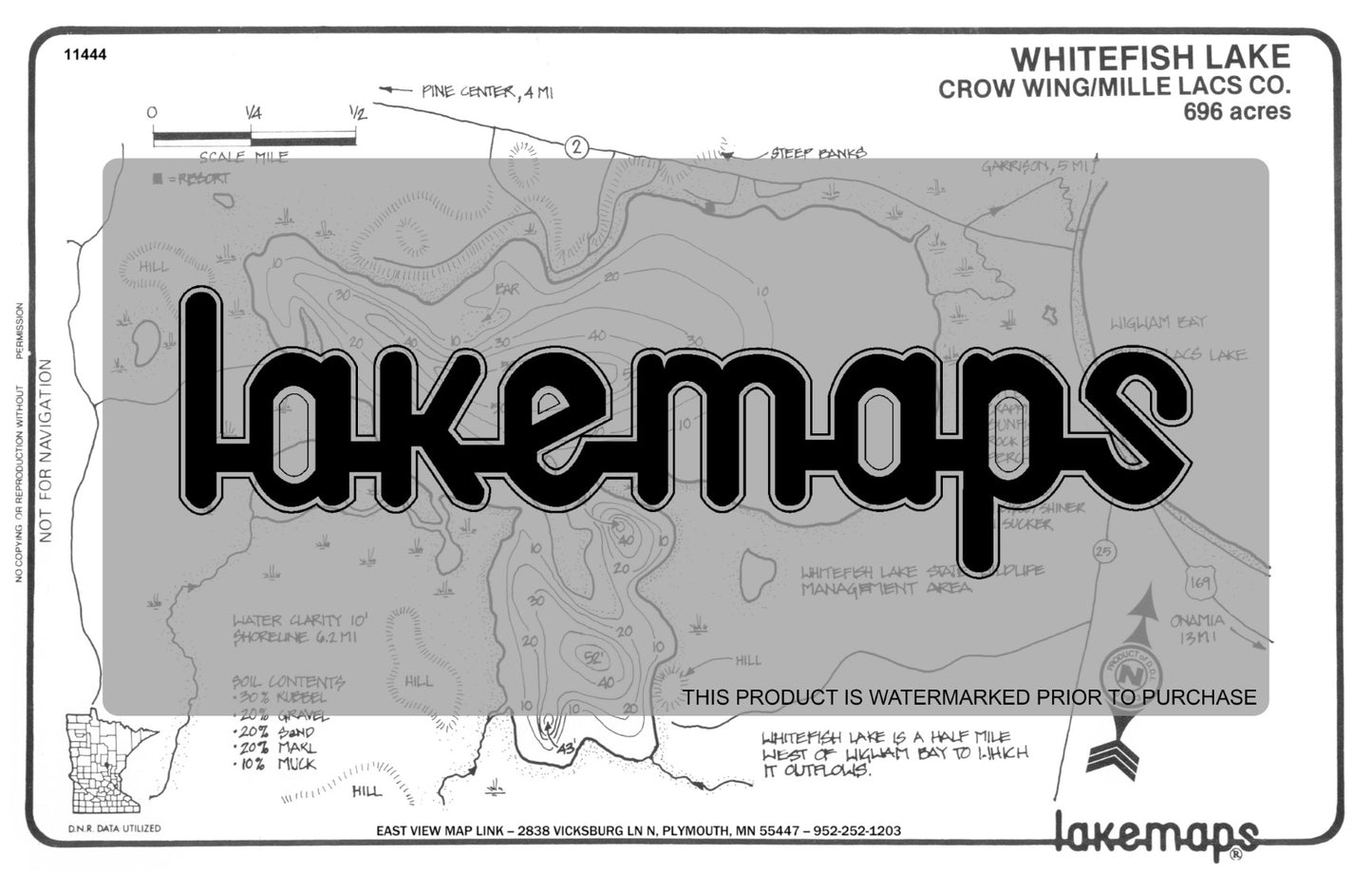 Crow Wing County, MN - WHITEFISH (Near Mille Lacs) - Lakemap - 11444