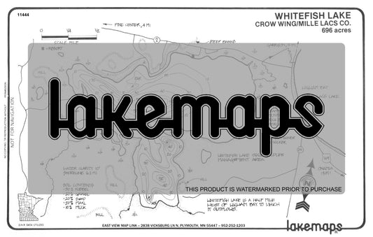 Crow Wing County, MN - WHITEFISH (Near Mille Lacs) - Lakemap - 11444