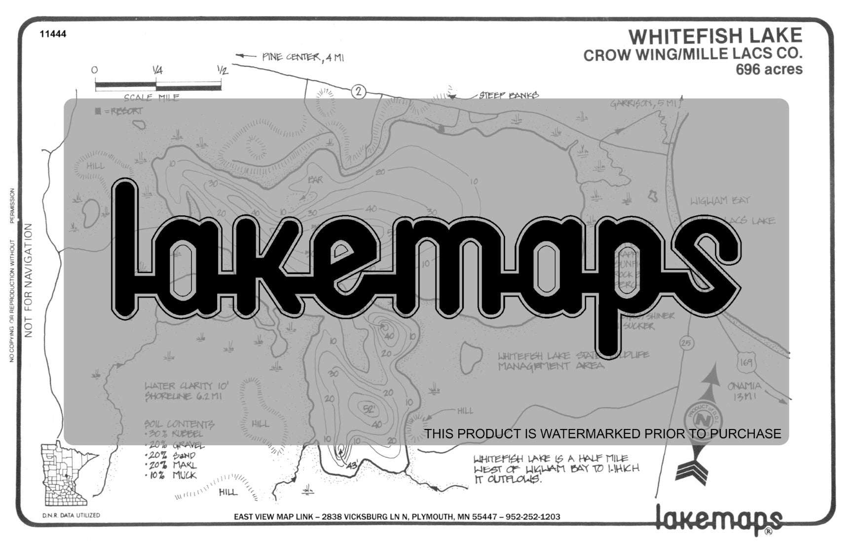 Crow Wing County, MN - WHITEFISH (Near Mille Lacs) - Lakemap - 11444