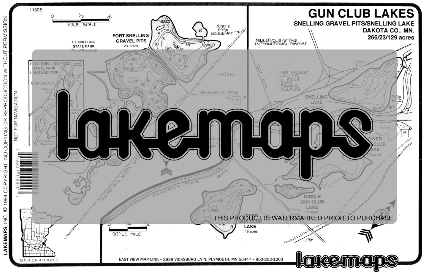 Dakota County, MN - GUN CLUB / Snelling /  Gravel Pits - Lakemap - 11505