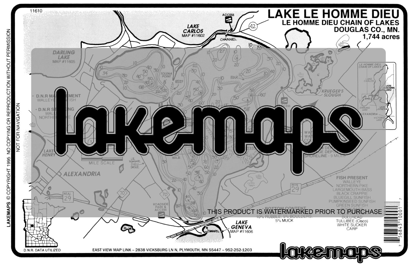 Douglas County, MN - LE HOMME DIEU - Lakemap - 11610