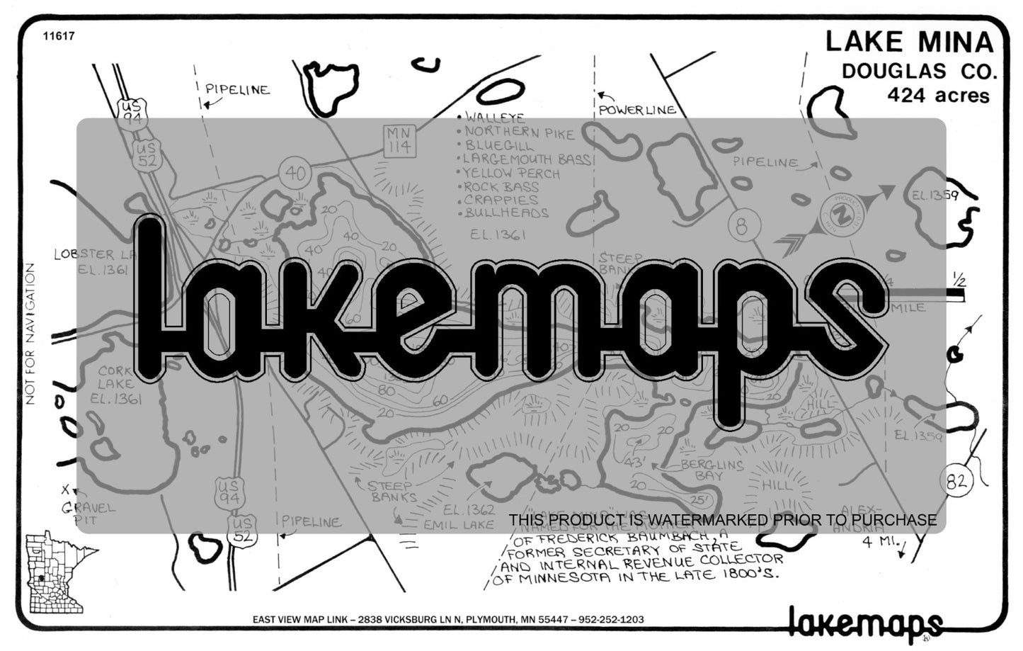 Douglas County, MN - MINA - Lakemap - 11617