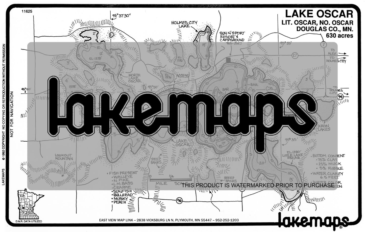 Douglas County, MN - OSCAR /  L. Oscar - Lakemap - 11625