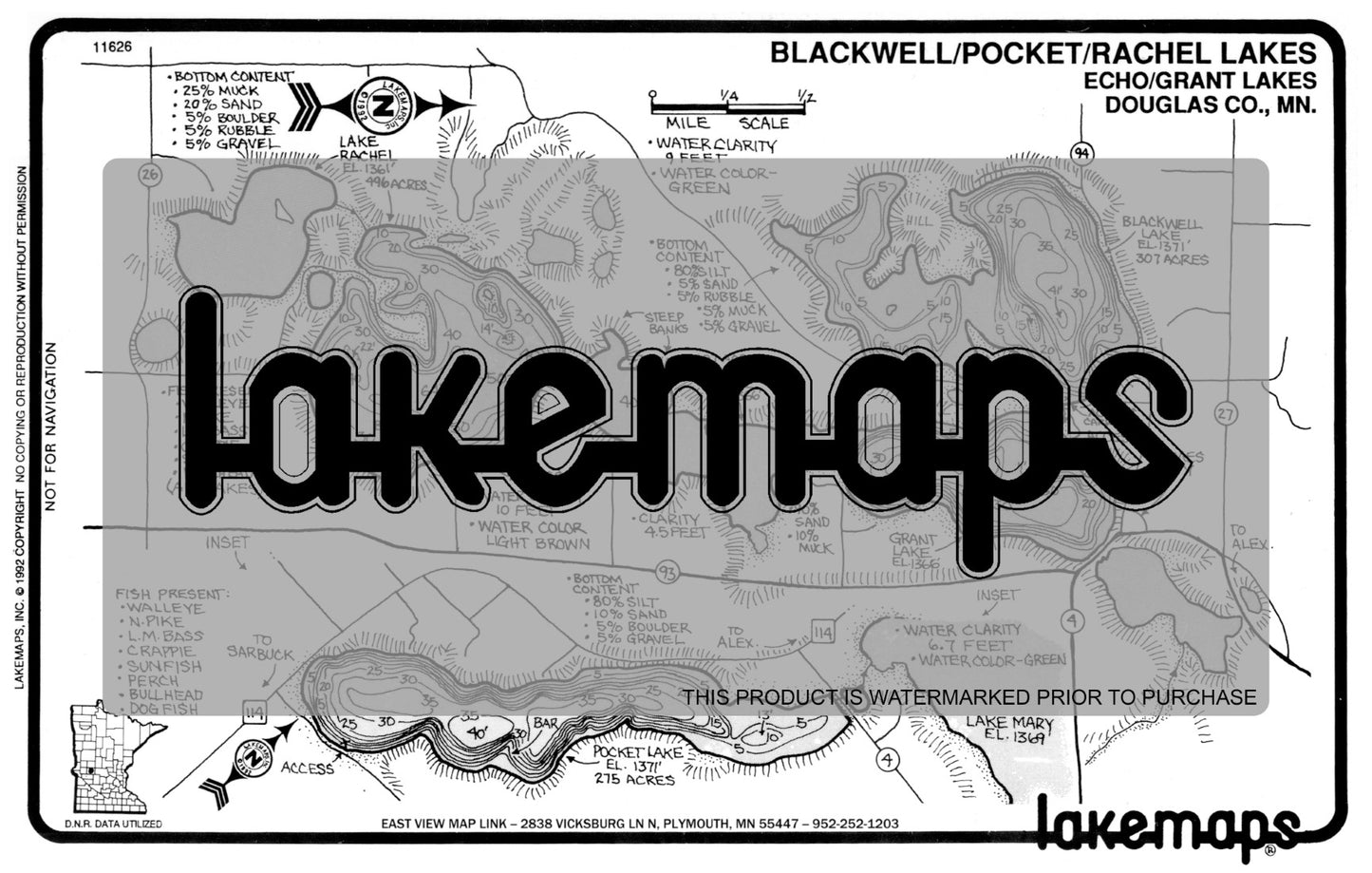 Douglas County, MN - BLACKWELL / Pocket / Rachel - Lakemap - 11626