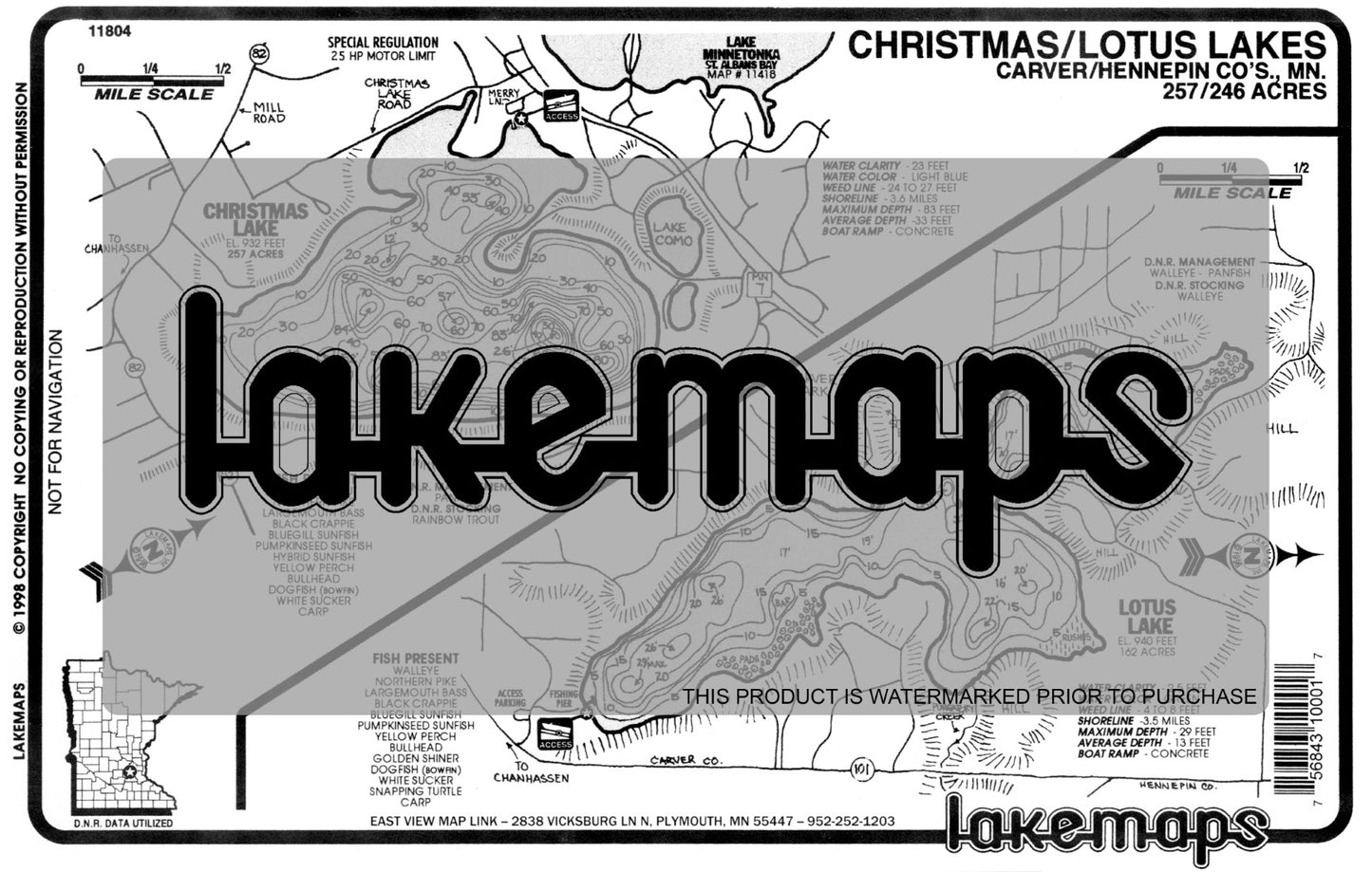 Hennepin County, MN - CHRISTMAS / Lotus - Lakemap - 11804