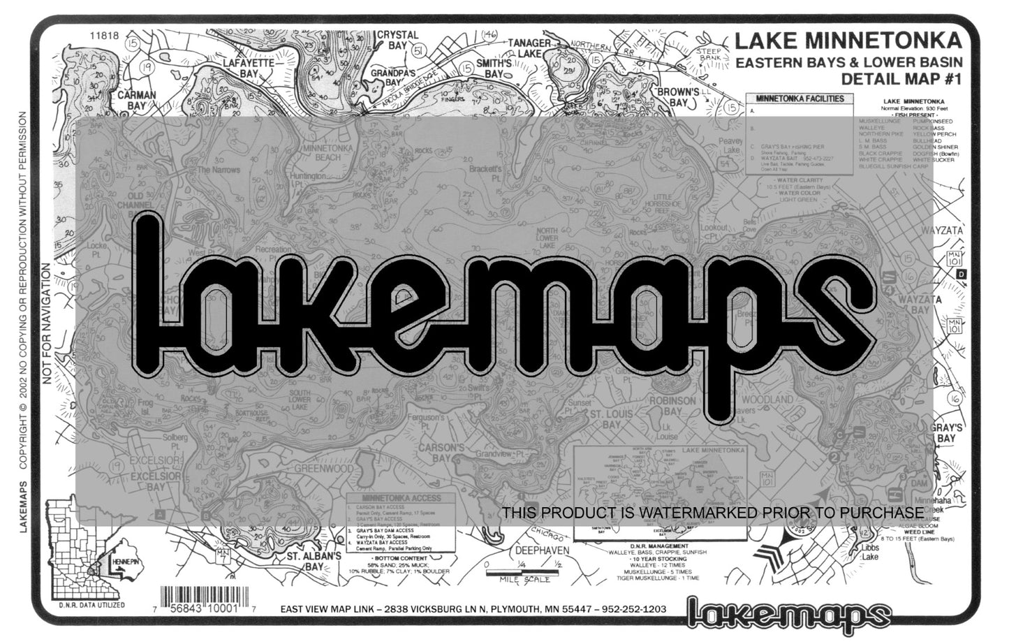 Hennepin County, MN - Lake Minnetonka - map 1 -Eastern Bays & Low  Basin - Lakemap - 11818