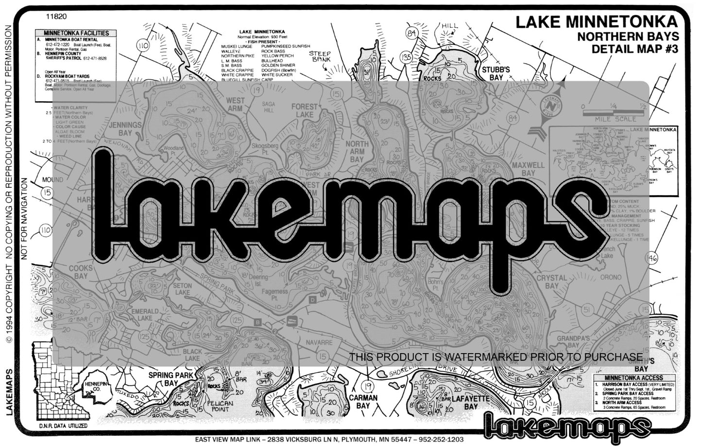 Hennepin County, MN - Lake Minnetonka - map 3 -Northern Bays - Lakemap - 11820