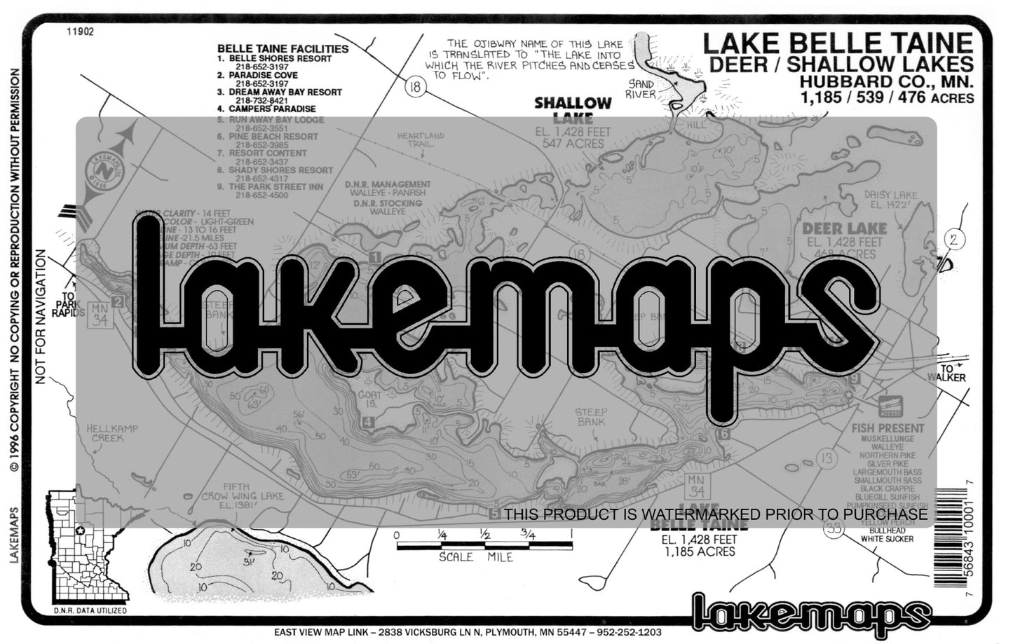 Hubbard County, MN - BELLETAINE - Lakemap - 11902