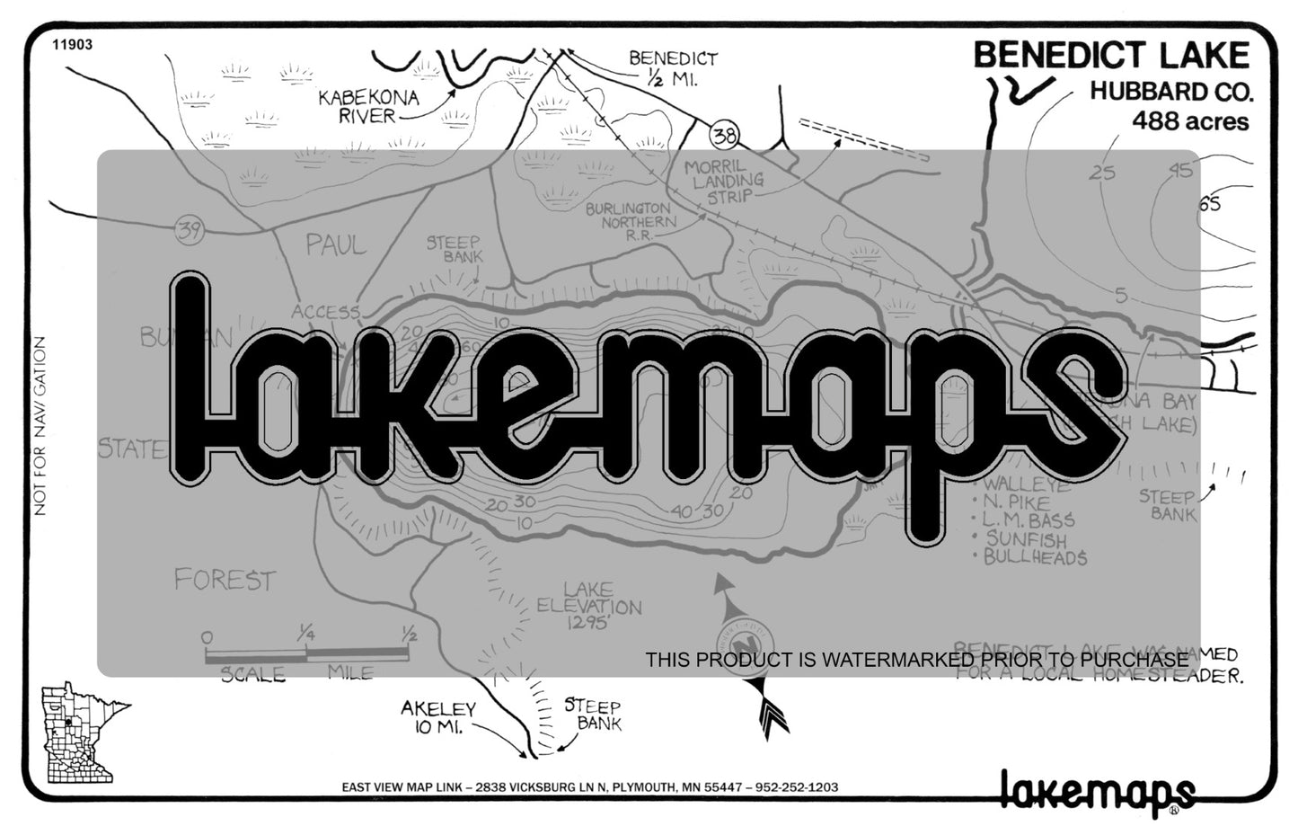 Hubbard County, MN - BENEDICT - Lakemap - 11903