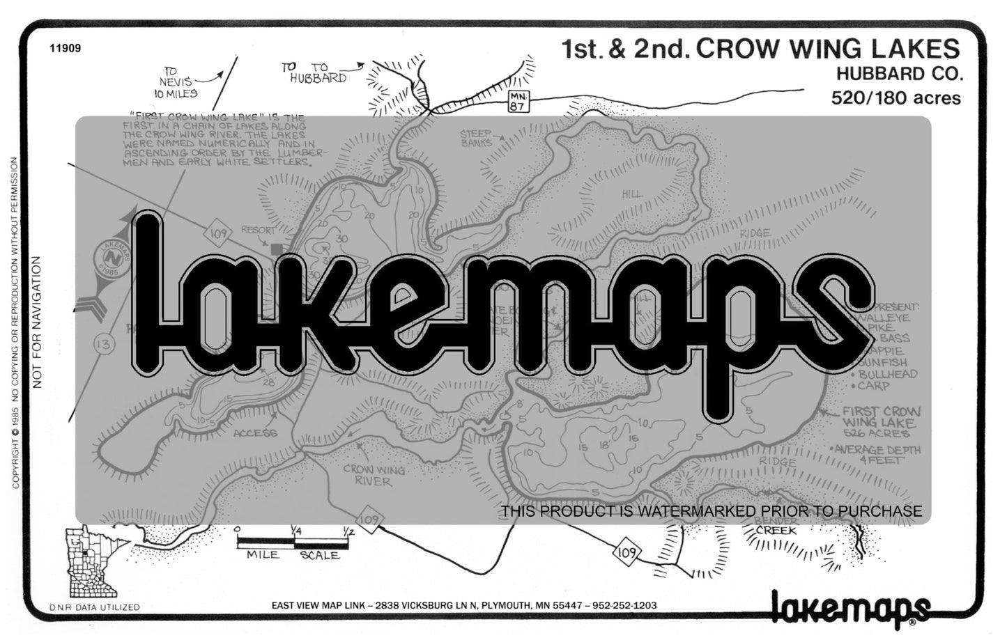 Hubbard County, MN - 1ST, 2ND CROW WING - Lakemap - 11909