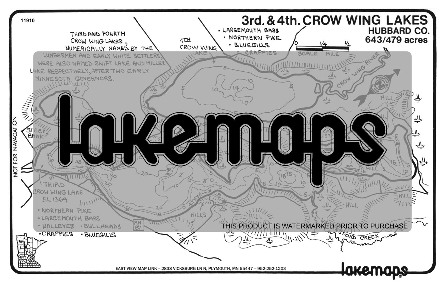 Hubbard County, MN - 3RD & 4TH CROW WING - Lakemap - 11910