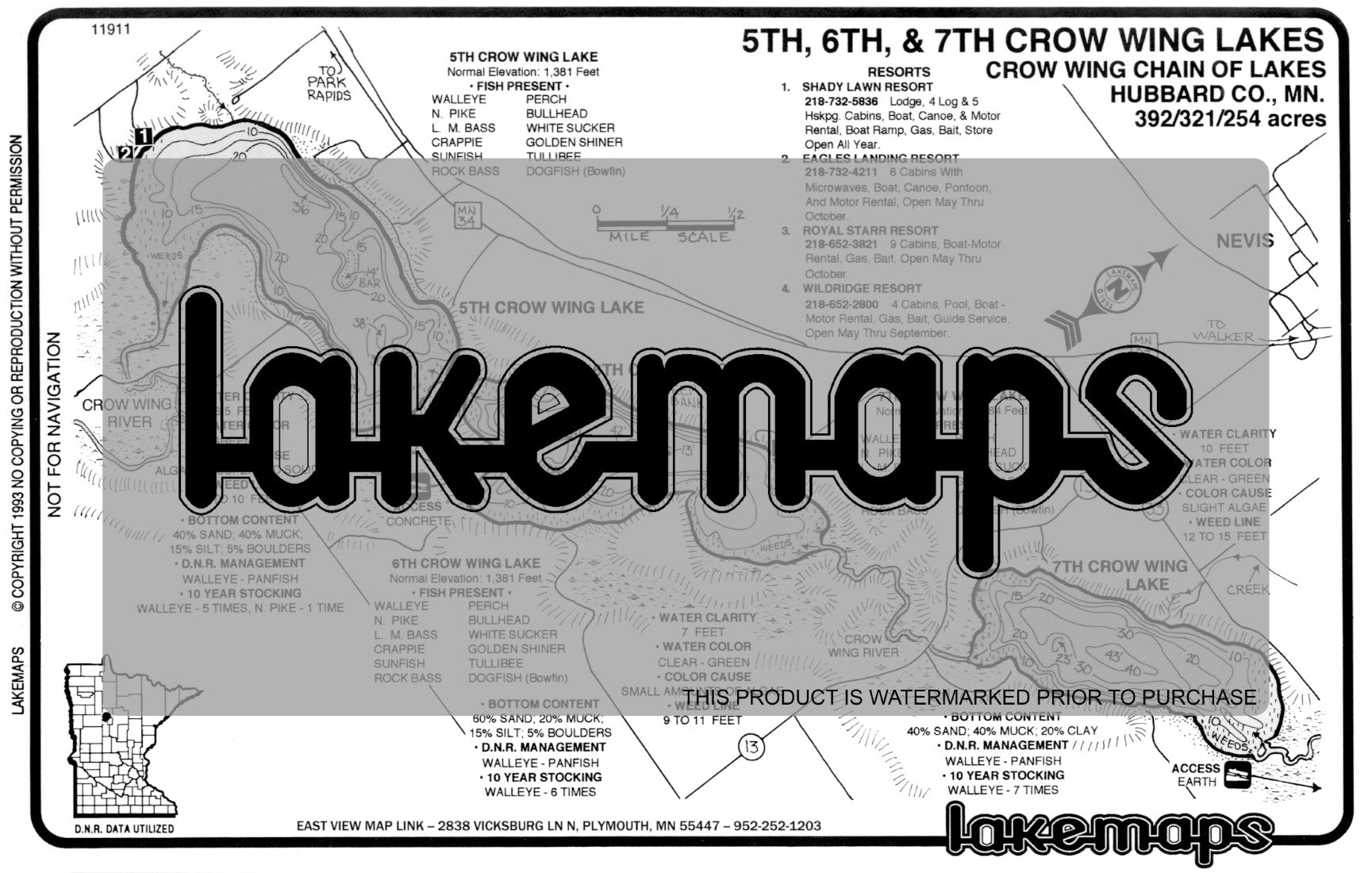 Hubbard County, MN - 5TH-6TH & 7TH  CROW WING - Lakemap - 11911