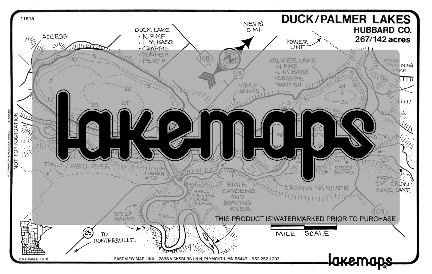 Hubbard County, MN - DUCK /  Palmer - Lakemap - 11915