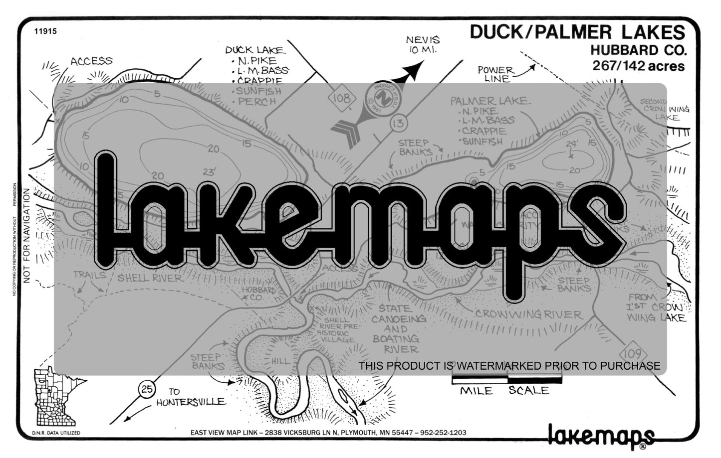 Hubbard County, MN - DUCK /  Palmer - Lakemap - 11915