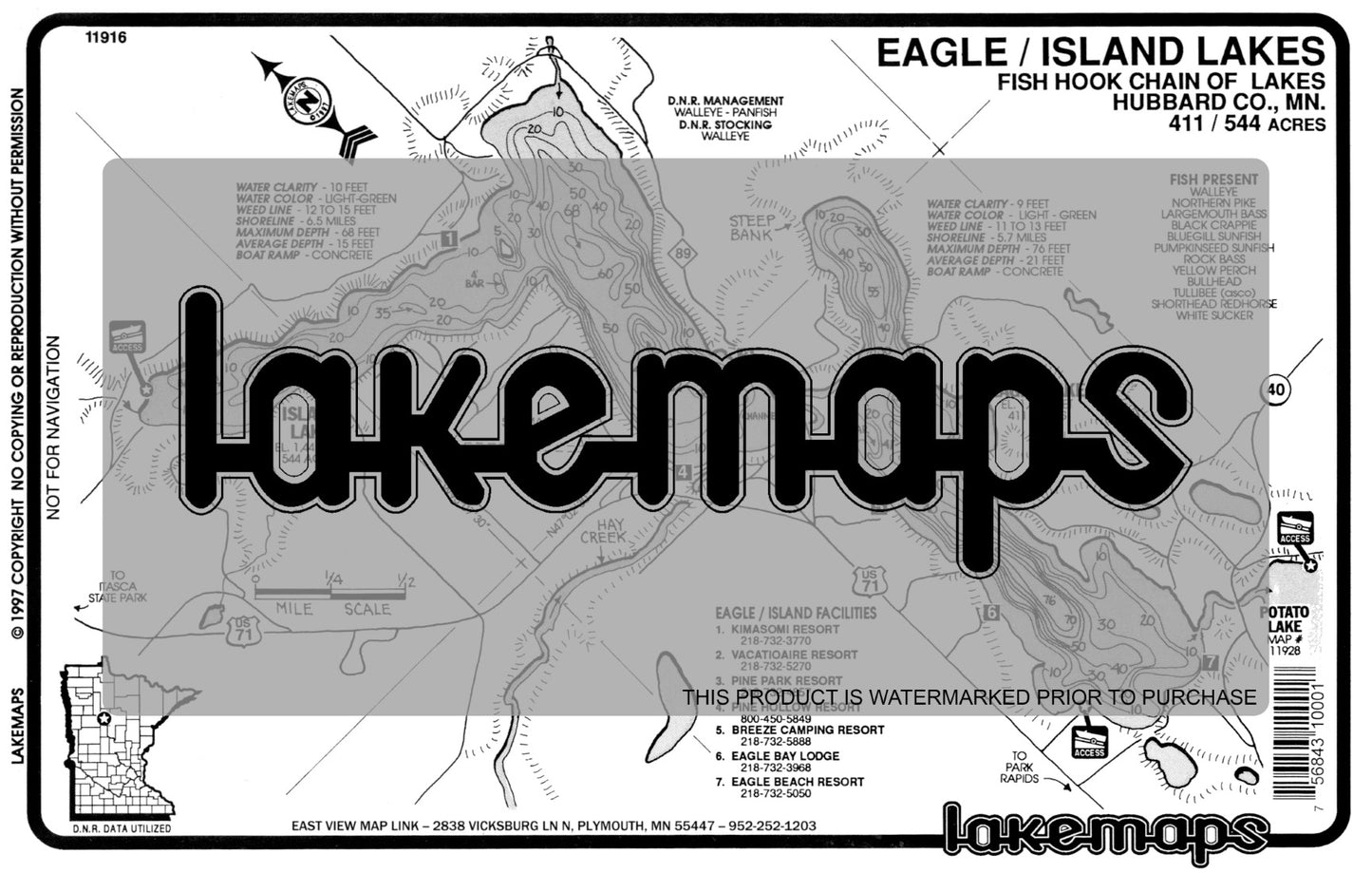 Hubbard County, MN - EAGLE / Island - Lakemap - 11916