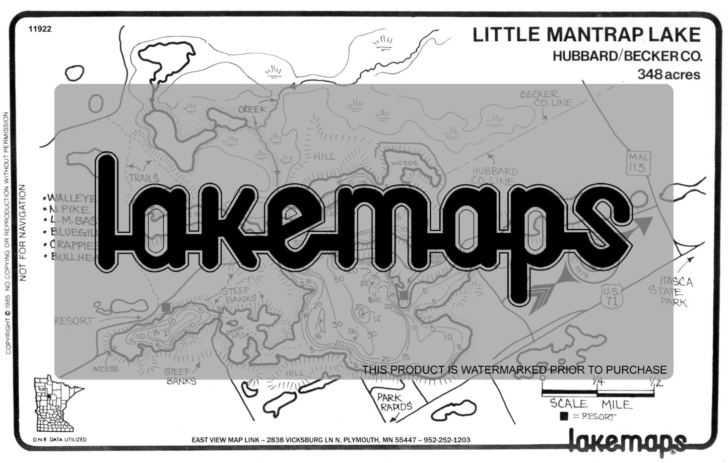 Hubbard County, MN - LITTLE MANTRAP - Lakemap - 11922