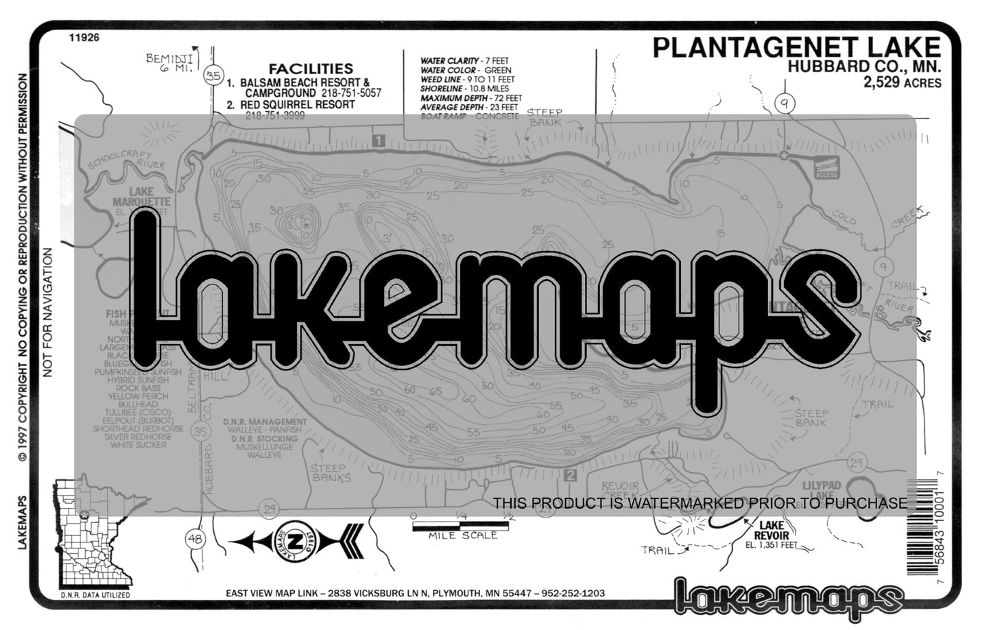 Hubbard County, MN - PLANTAGANETTE - Lakemap - 11926