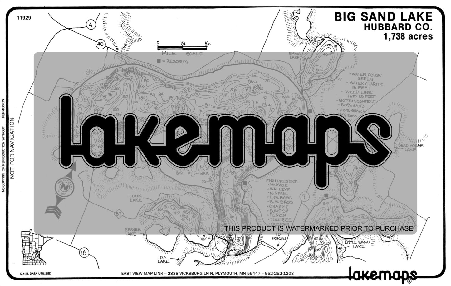 Hubbard County, MN - BIG SAND - Lakemap - 11929