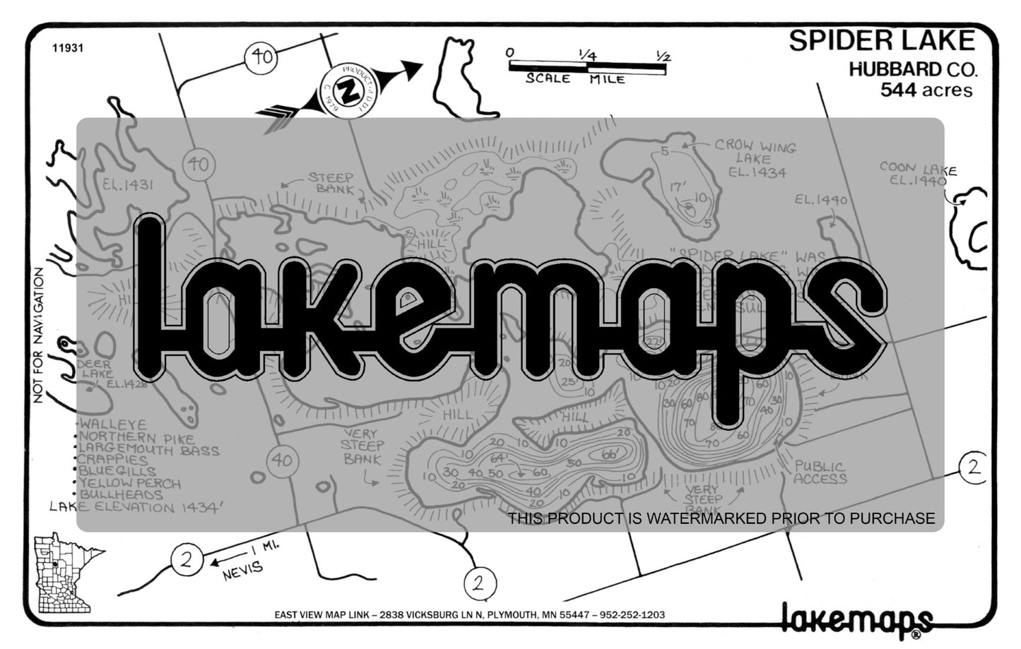 Hubbard County, MN - SPIDER - Lakemap - 11931