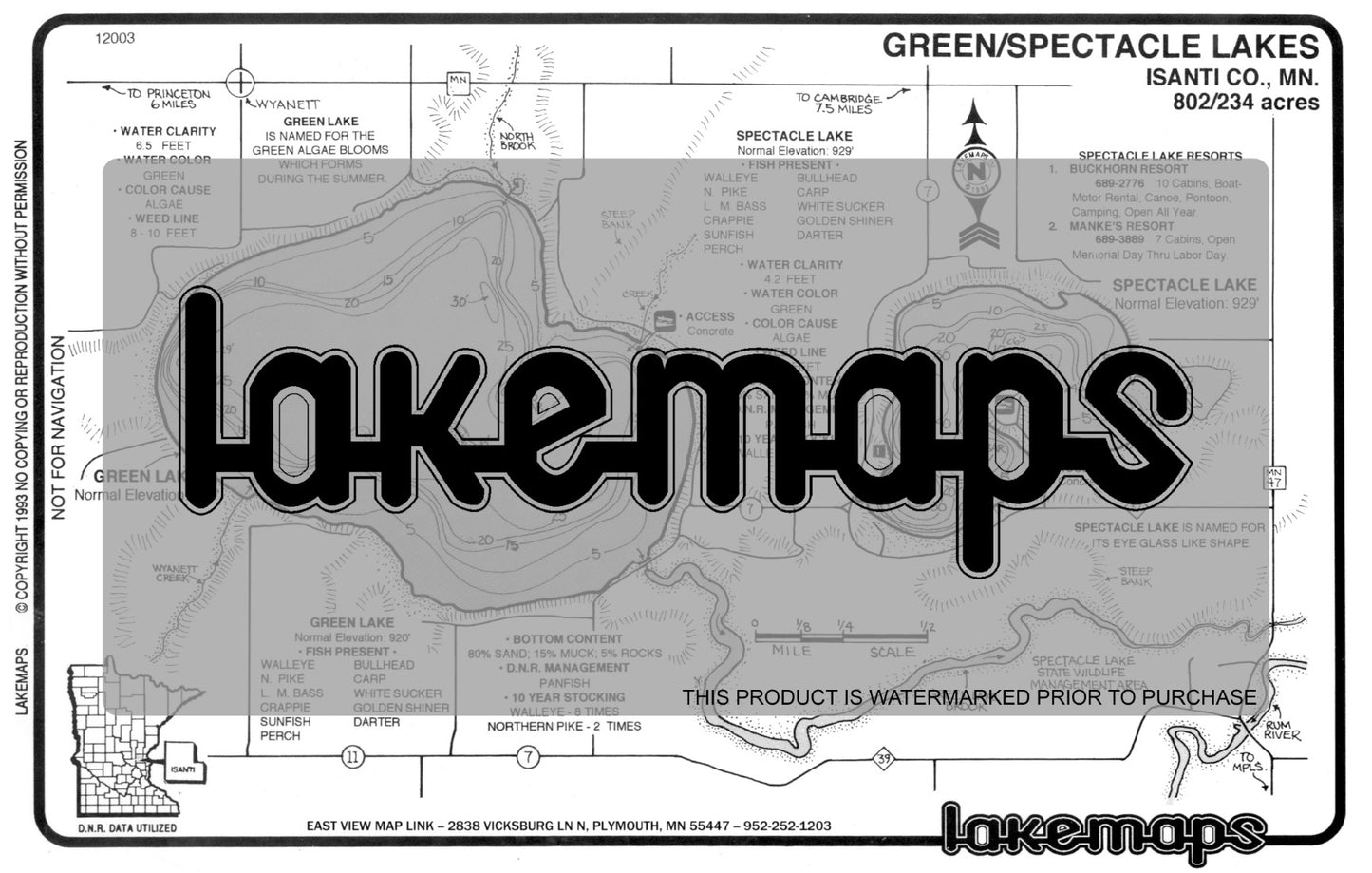 Isanti County, MN - GREEN / Spectacle - Lakemap - 12003