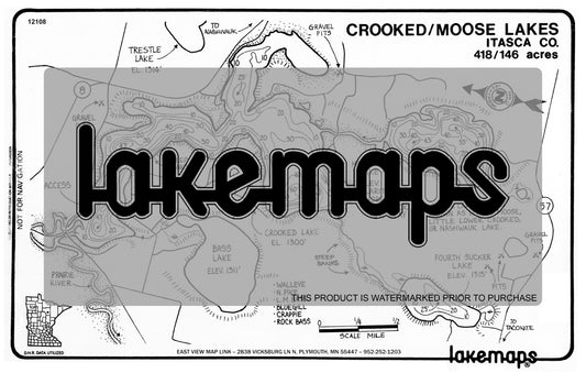 Itasca County, MN - CROOKED / Moose - Lakemap - 12108