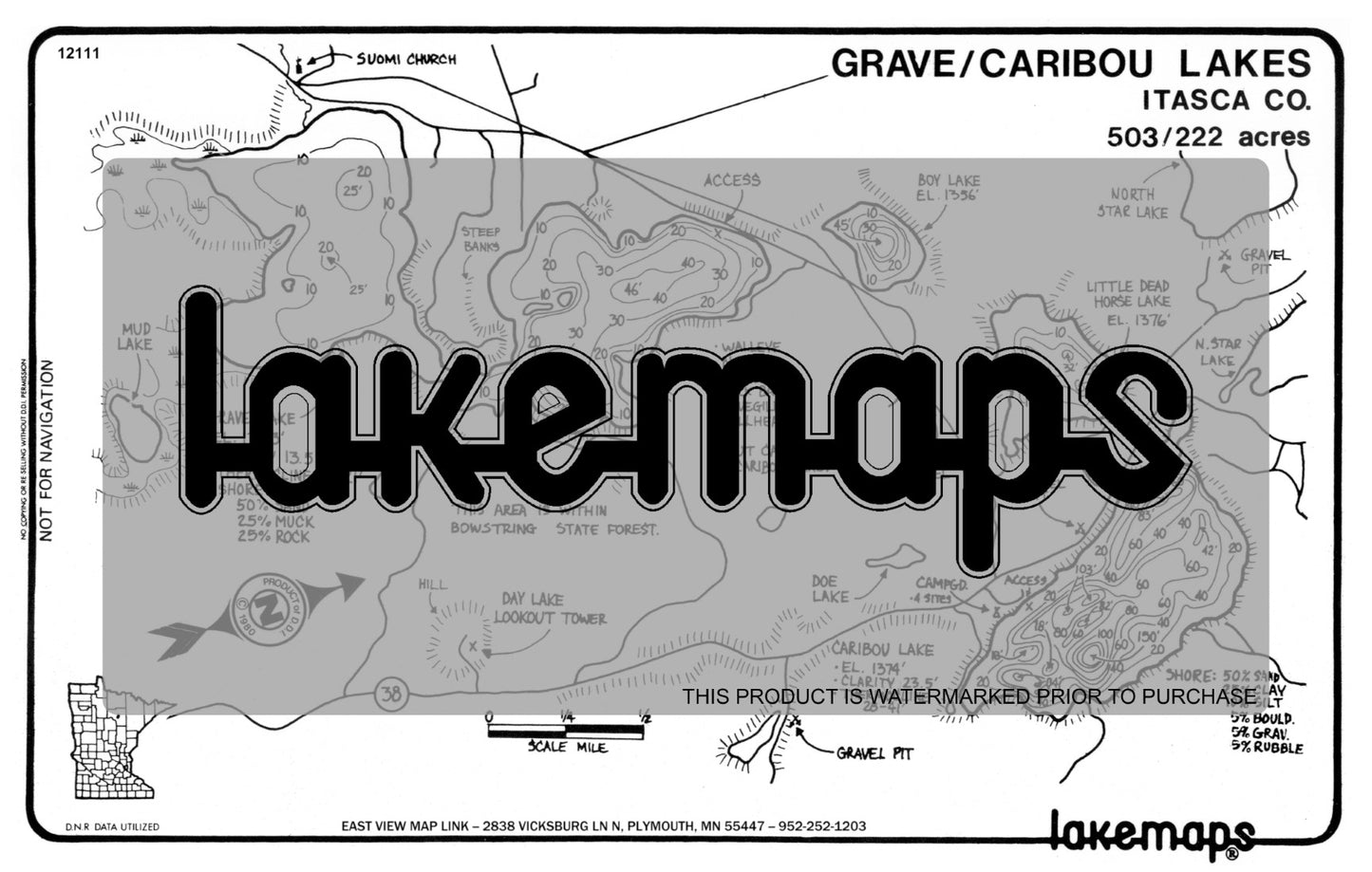 Itasca County, MN - GRAVE / Caribou - Lakemap - 12111