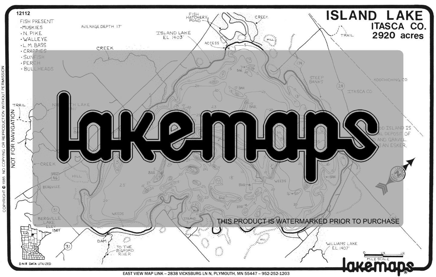 Itasca County, MN - ISLAND - Lakemap - 12112