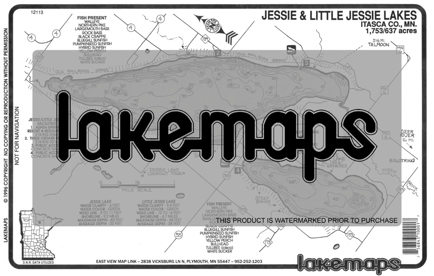 Itasca County, MN - JESSIE / Little Jessie - Lakemap - 12113