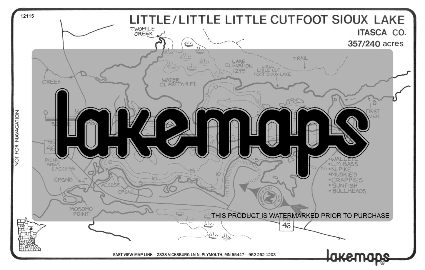 Itasca County, MN - LITTLE CUTFOOT SIOUX - Lakemap - 12115