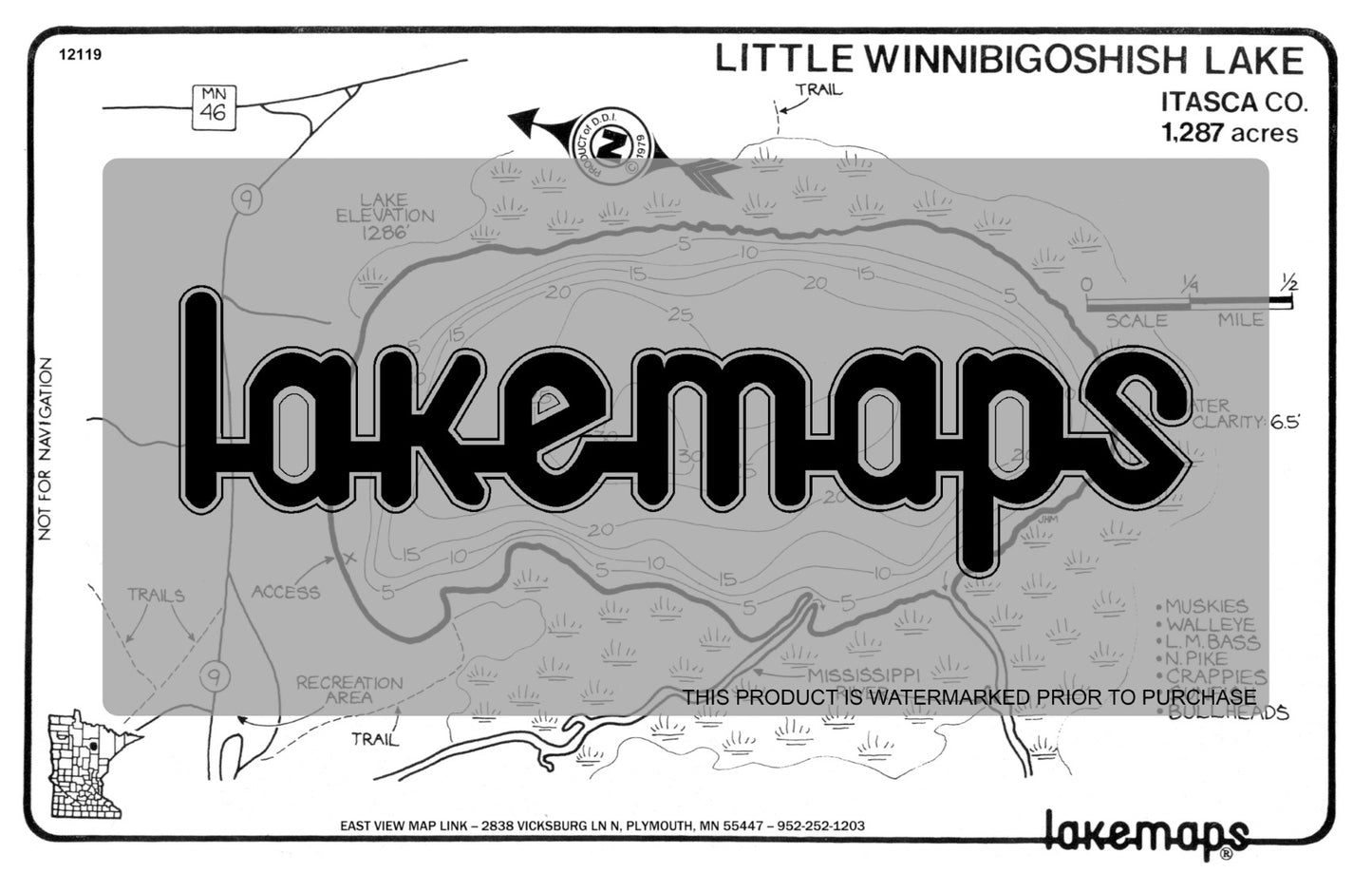 Itasca County, MN - LITTLE WINNIBIGOSHISH - Lakemap - 12119