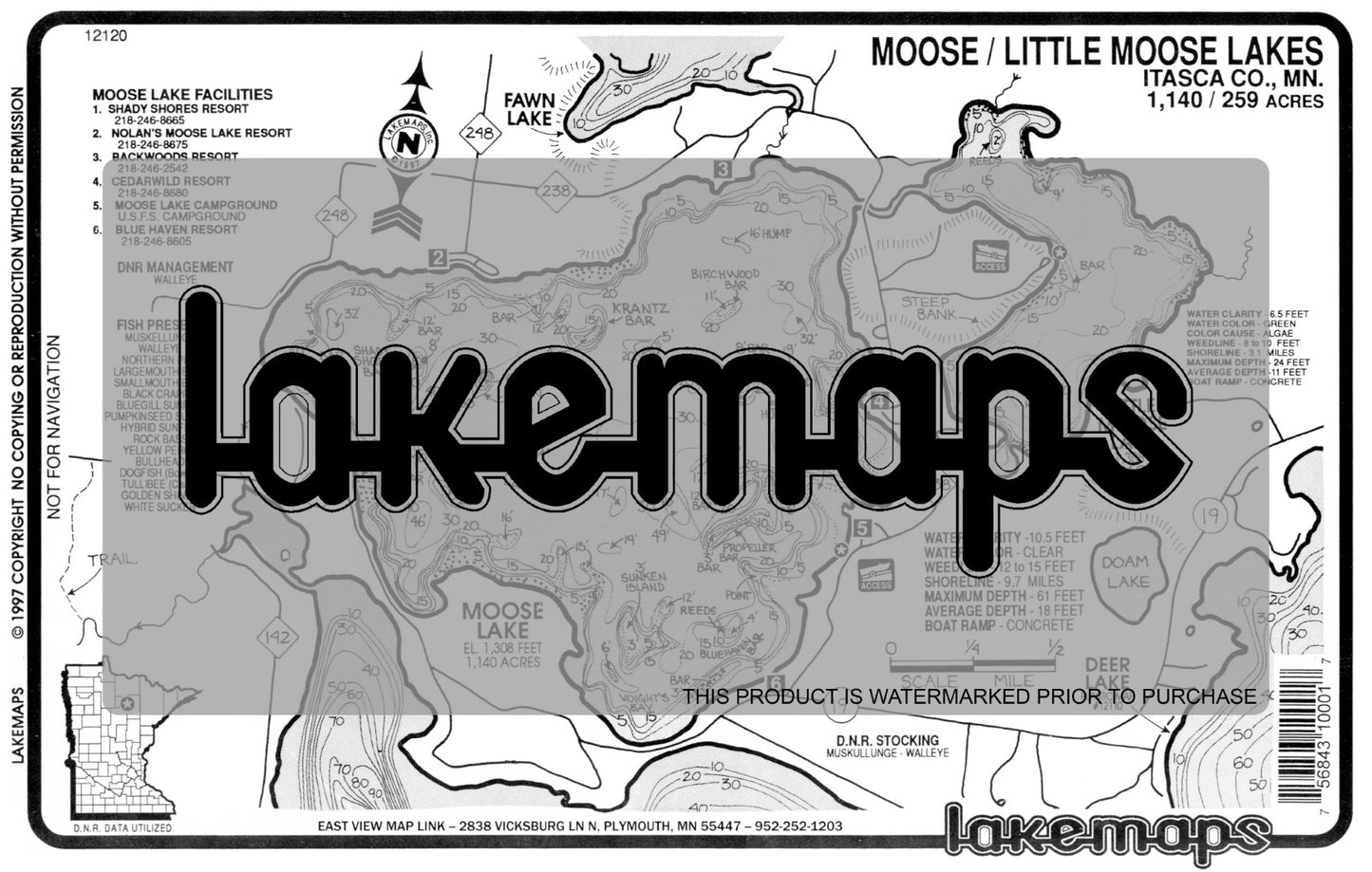 Itasca County, MN - MOOSE / L. Moose (near DEER) - Lakemap - 12120