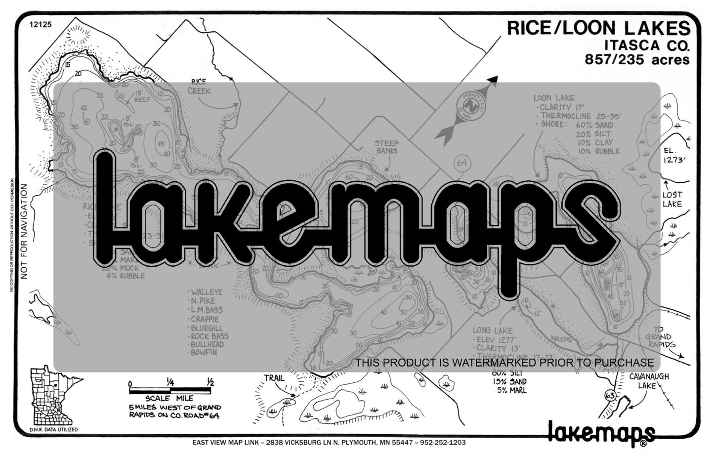 Itasca County, MN - RICE / Loon - Lakemap - 12125