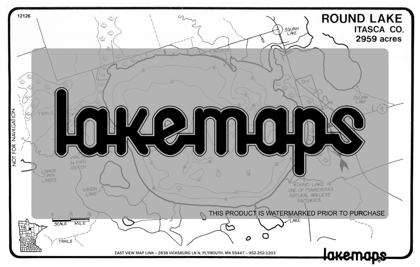 Itasca County, MN - ROUND - Lakemap - 12126