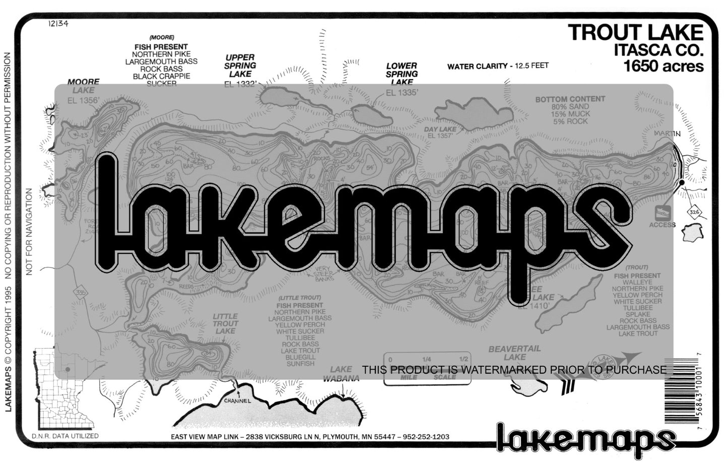 Itasca County, MN - TROUT /  Little Trout - Lakemap - 12134