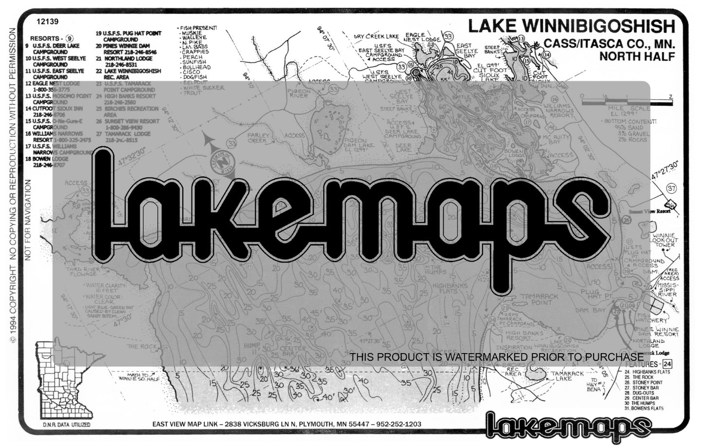 Itasca County, MN - Winnibigoshish - North Half - Lakemap - 12139