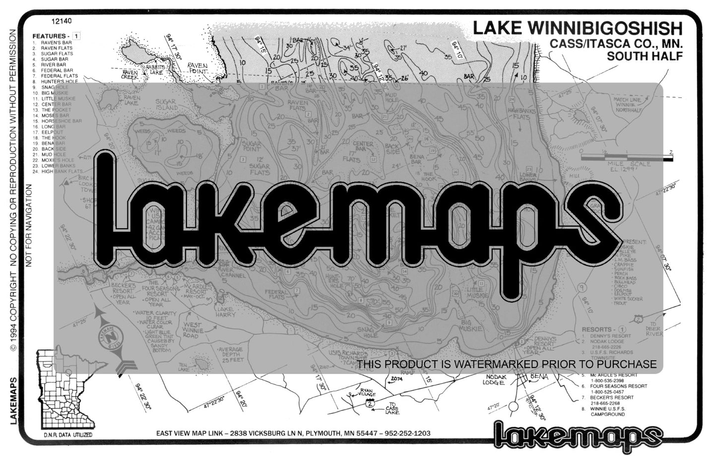 Itasca County, MN - Winnibigoshish - South Half - Lakemap - 12140