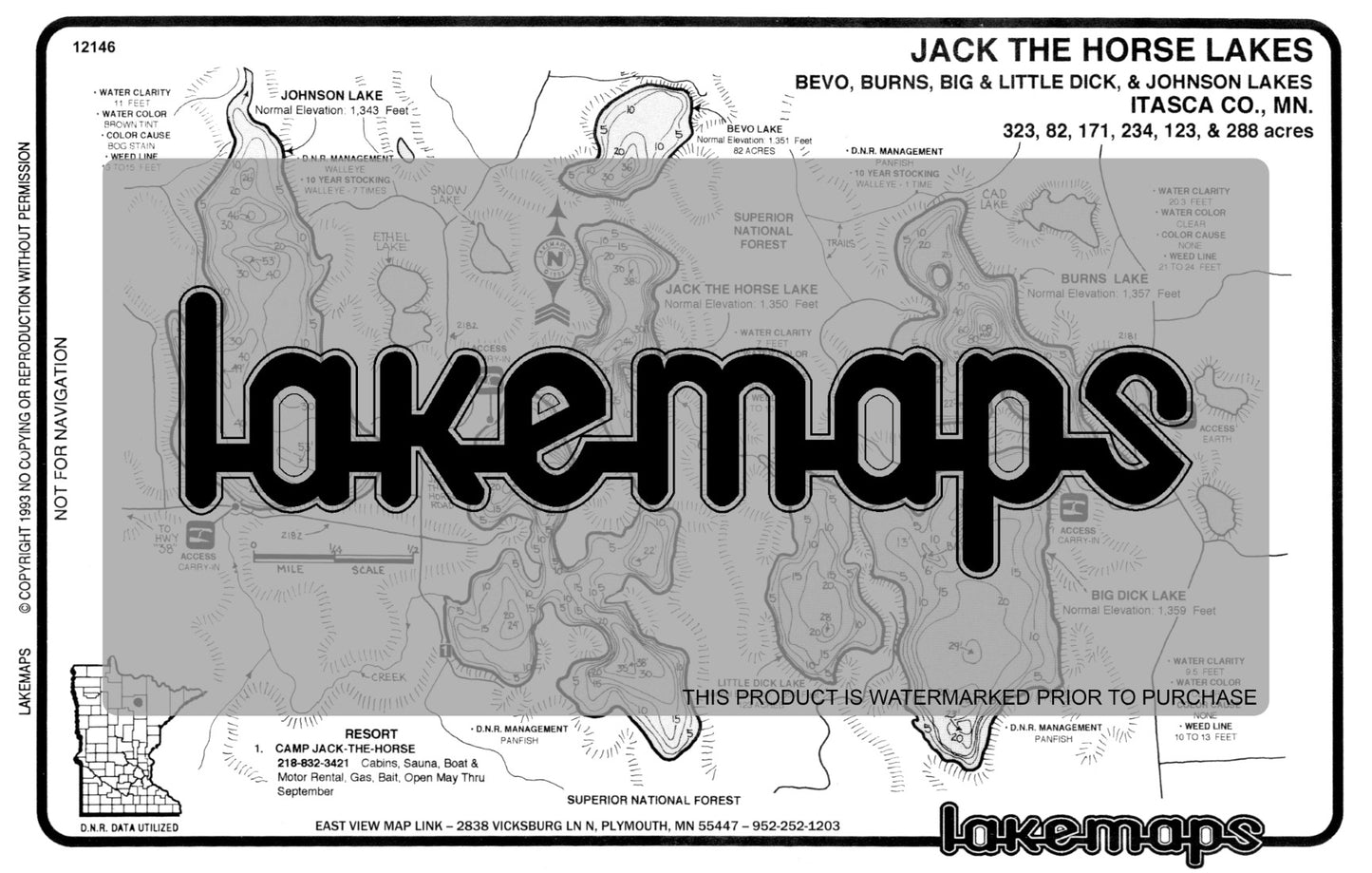 Itasca County, MN - JACK THE HORSE / Bevo / Big & Little Dick / Johnson - Lakemap - 12146